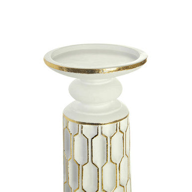Orsina Honeycomb Small Candle Holder – White and Gold Polyresin
