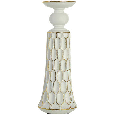 Orsina Honeycomb Large Candle Holder – White and Gold Geometric Decor