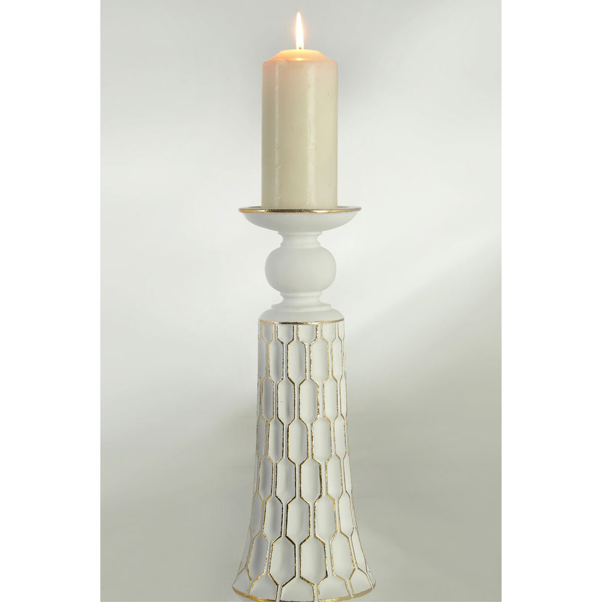 Orsina Honeycomb Large Candle Holder – White and Gold Geometric Decor