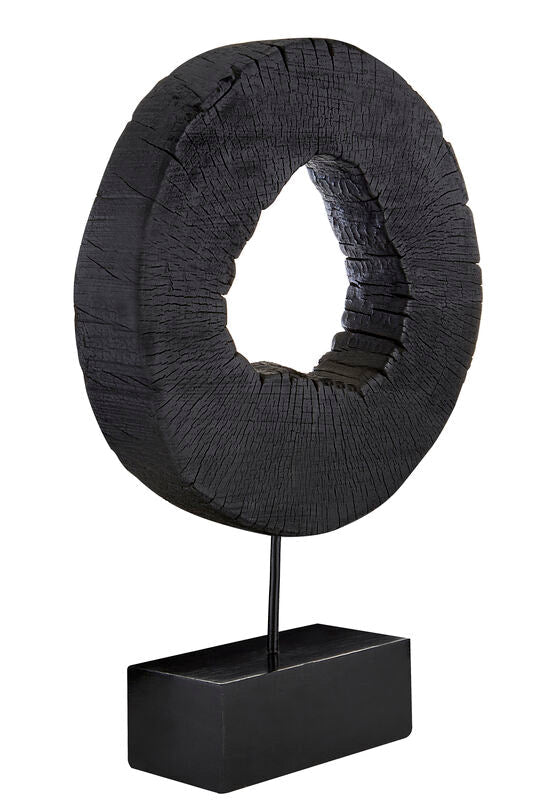Orsina Fidel Large Mango Wood Sculpture – Rustic Charred Black Art