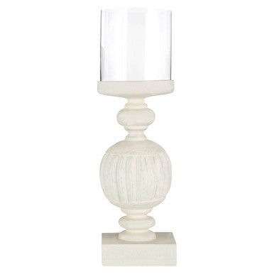 Orsina Mango Wood Carved Candle Holder – Whitewash Hurricane Lamp