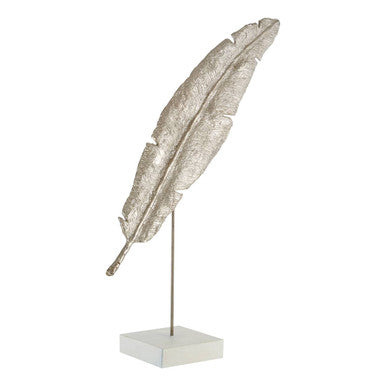 Orsina Silver Mango Wood Feather Sculpture on Stand – 12" Decor