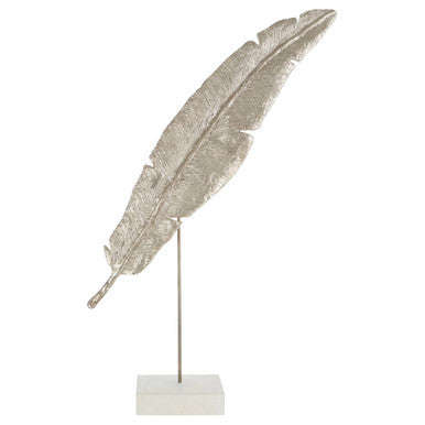 Orsina Silver Mango Wood Feather Sculpture on Stand – 12" Decor