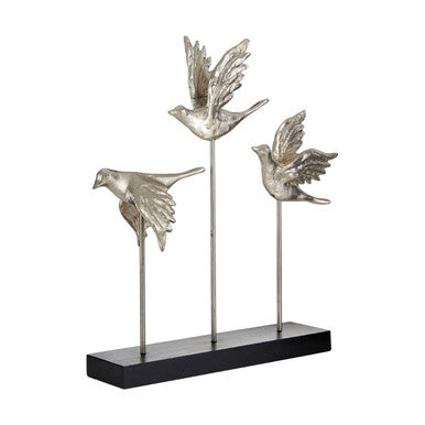 Orsina Faber Flock of Birds Sculpture – Silver & Black Metal Decor