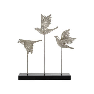 Orsina Faber Flock of Birds Sculpture – Silver & Black Metal Decor