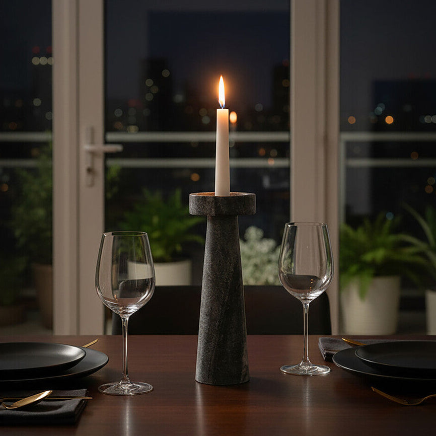 Orsina Large Grey Marble Candle Holder – Sculptural Stone Pedestal