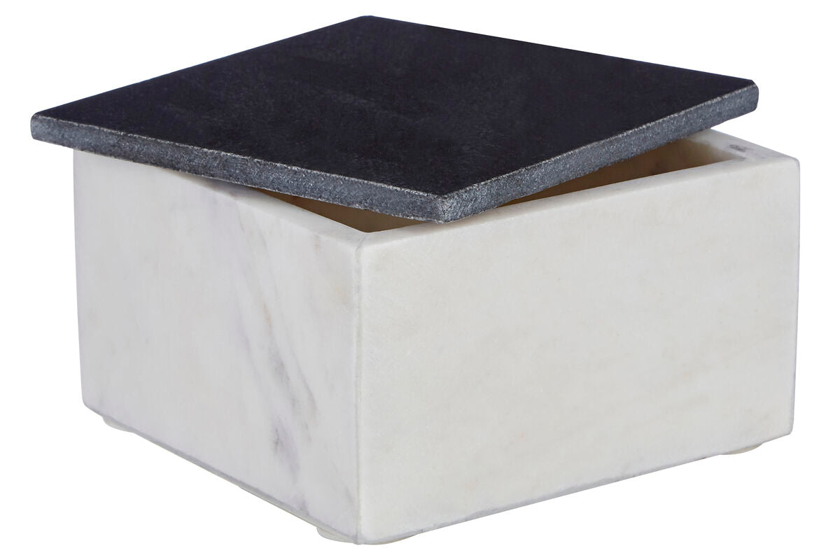 Orsina Kira Small Marble Trinket Box – White and Grey Stone Decor