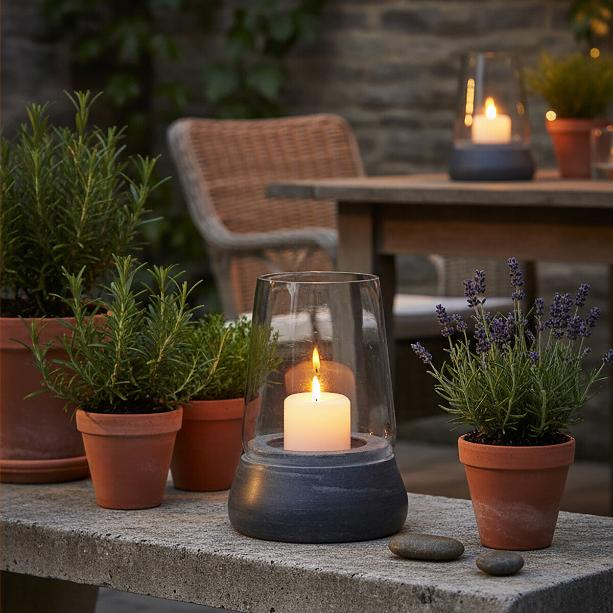 Orsina Grey Marble and Glass Hurricane Candle Holder – Modern Decor