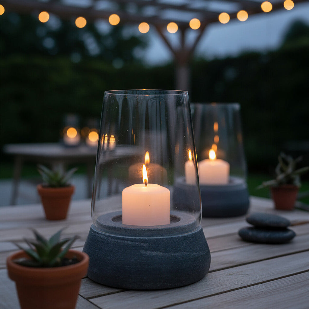 Orsina Grey Marble and Glass Hurricane Candle Holder – Modern Decor