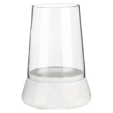 Orsina Sena White Marble and Glass Hurricane Pillar Candle Holder
