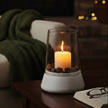 Orsina Sena White Marble and Glass Hurricane Pillar Candle Holder