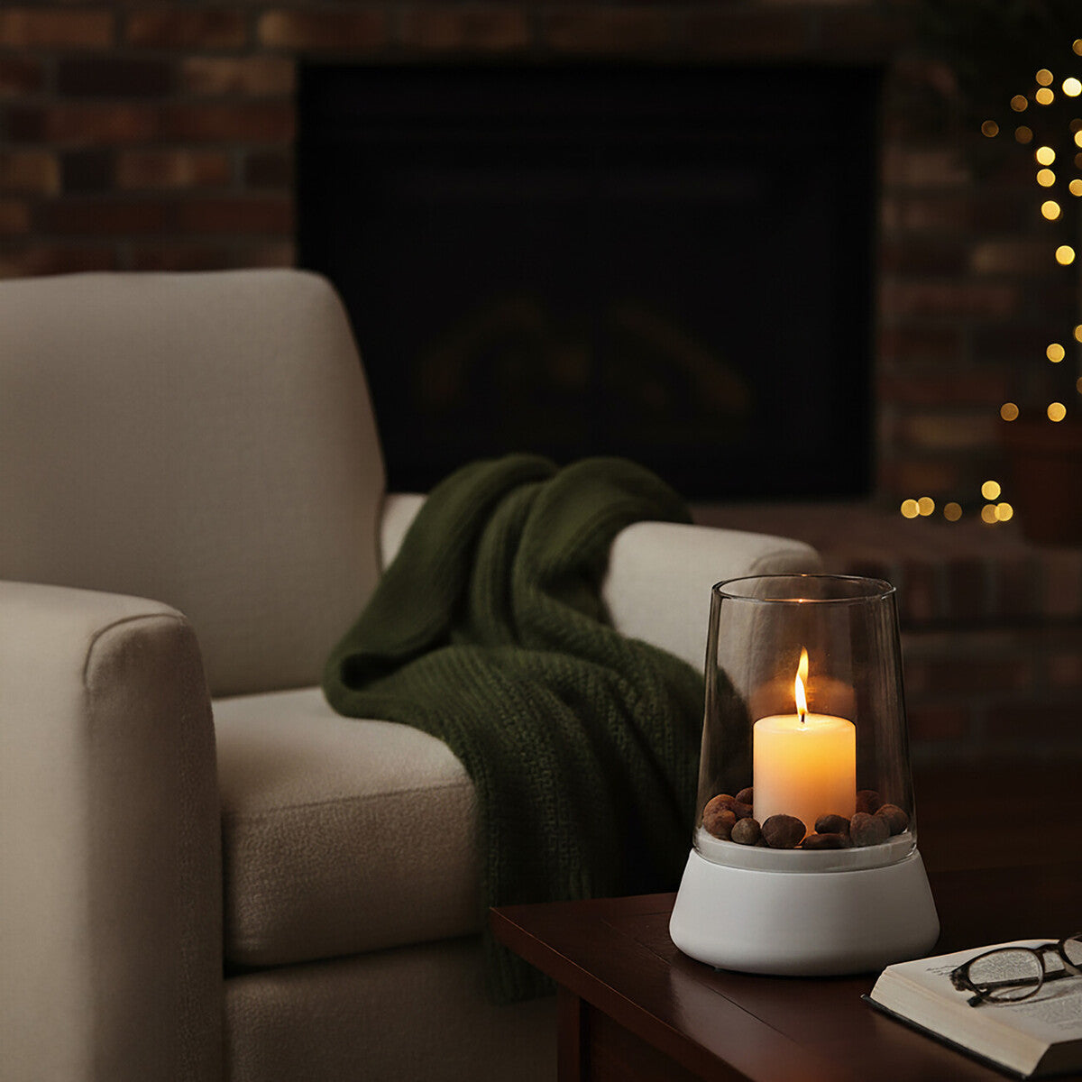 Orsina Sena White Marble and Glass Hurricane Pillar Candle Holder