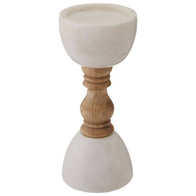 Orsina Sena Marble and Mango Wood Pillar Candle Holder – 12"