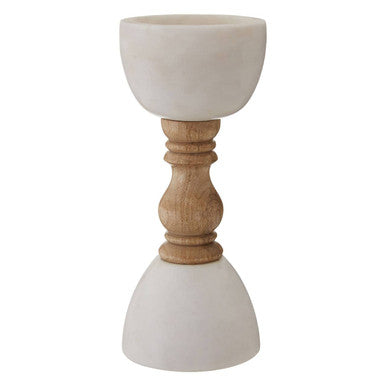 Orsina Sena Marble and Mango Wood Pillar Candle Holder – 12"