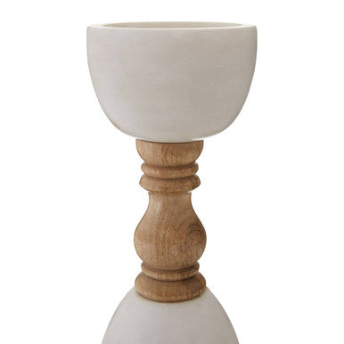 Orsina Sena Marble and Mango Wood Pillar Candle Holder – 12"