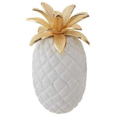 Orsina Sena White Marble Pineapple Jar with Gold Leaf Lid
