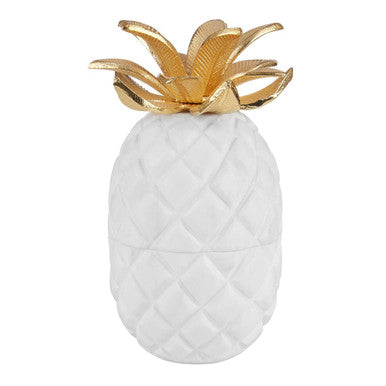Orsina Sena White Marble Pineapple Jar with Gold Leaf Lid