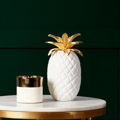 Orsina Sena White Marble Pineapple Jar with Gold Leaf Lid