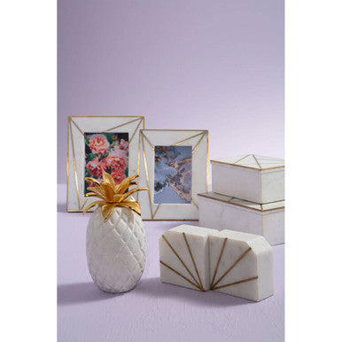 Orsina Sena White Marble Pineapple Jar with Gold Leaf Lid