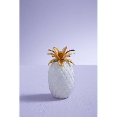 Orsina Sena White Marble Pineapple Jar with Gold Leaf Lid