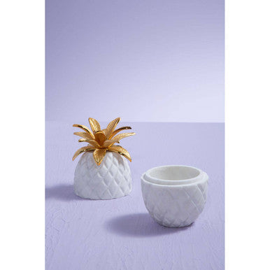 Orsina Sena White Marble Pineapple Jar with Gold Leaf Lid