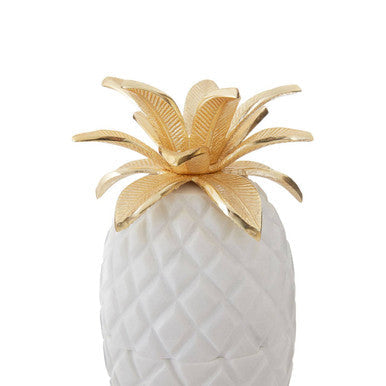 Orsina Sena White Marble Pineapple Jar with Gold Leaf Lid