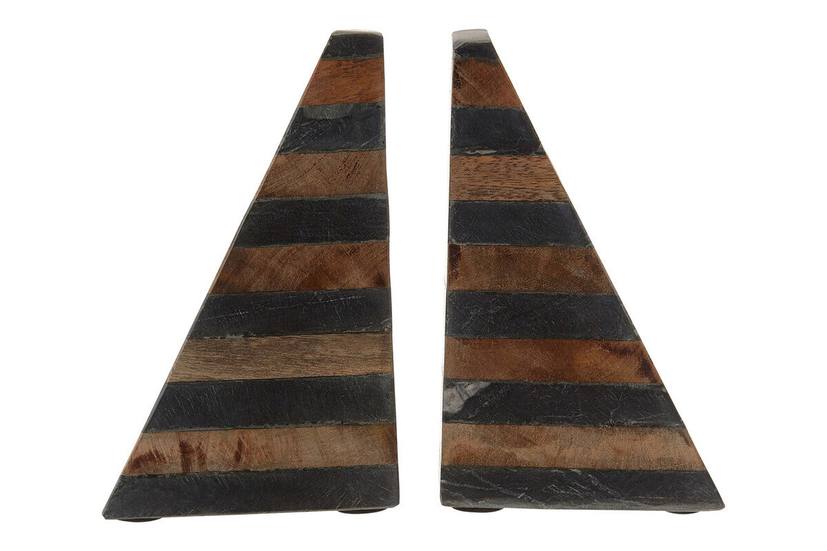 Orsina Kata Mango Wood and Slate Geometric Bookends – Set of 2