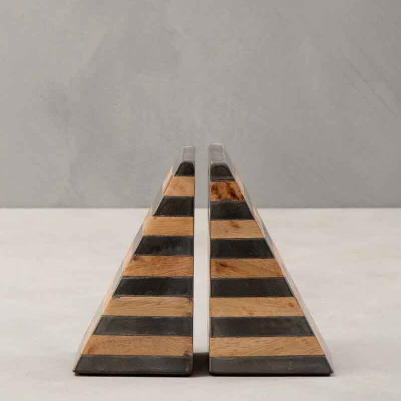 Orsina Kata Mango Wood and Slate Geometric Bookends – Set of 2
