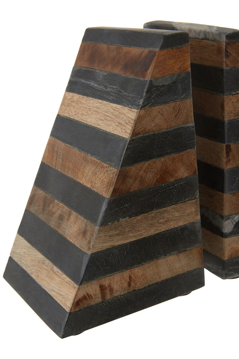 Orsina Kata Mango Wood and Slate Geometric Bookends – Set of 2