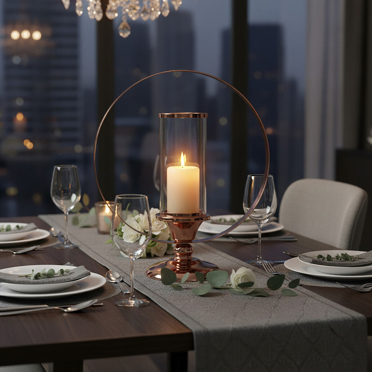 Orsina Kensington Townhouse Large Brass Metal Candle Holder | Hurricane