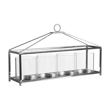 Orsina Silver and Glass 4-Light Long Table Candle Holder Centerpiece