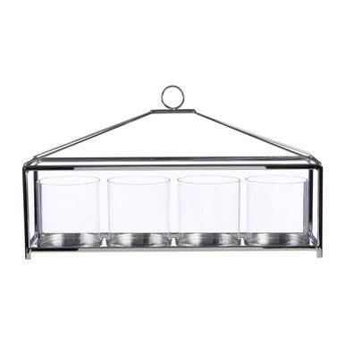 Orsina Silver and Glass 4-Light Long Table Candle Holder Centerpiece