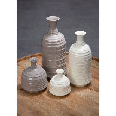 Orsina Dusk Small Ribbed Ceramic Vase – Cream Minimalist Tabletop Decor