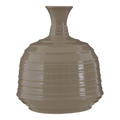 Orsina Dusk Taupe Ribbed Ceramic Vase – Medium Hand-Thrown Pottery