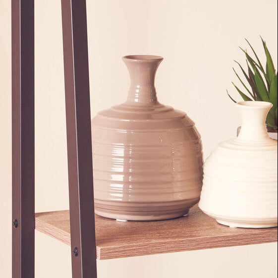 Orsina Dusk Taupe Ribbed Ceramic Vase – Medium Hand-Thrown Pottery