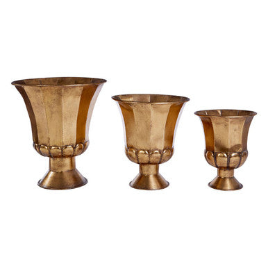 Orsina Gold Finish Iron Floor Planters – Set of 3 Decorative Pots