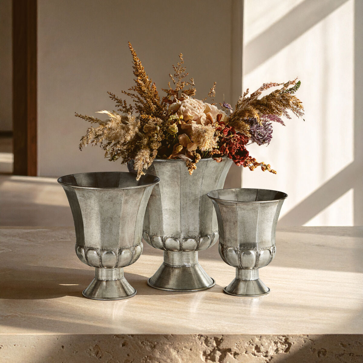 Orsina Reza Antique Silver Fluted Metal Planters – Set of 3