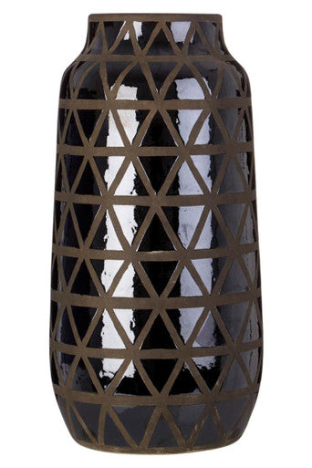 Orsina Zengo Large Black Earthenware Vase – Handcrafted Geometric Decor