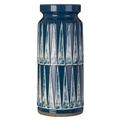 Orsina Theo Large Earthenware Vase – Blue and White Geometric Decor