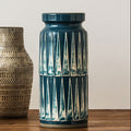Orsina Theo Large Earthenware Vase – Blue and White Geometric Decor