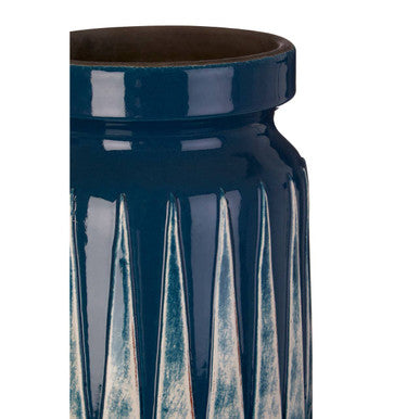 Orsina Theo Large Earthenware Vase – Blue and White Geometric Decor