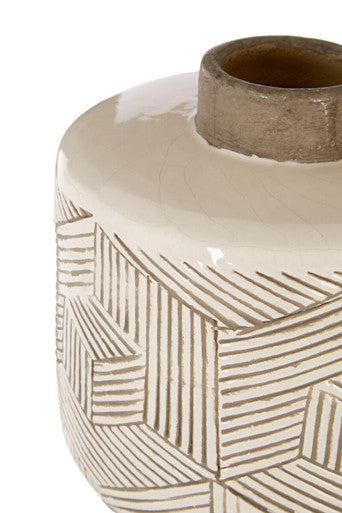 Orsina Vector White Earthenware Vase – Geometric Drum-Shaped Decor
