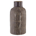 Orsina Vector Large Black Earthenware Vase – Geometric Etched Design