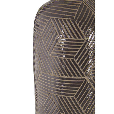 Orsina Vector Large Black Earthenware Vase – Geometric Etched Design