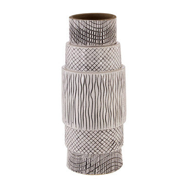 Orsina Mono Earthenware Vase – Handcrafted Black and White Tower