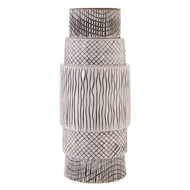 Orsina Mono Earthenware Vase – Handcrafted Black and White Tower