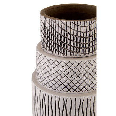 Orsina Mono Earthenware Vase – Handcrafted Black and White Tower