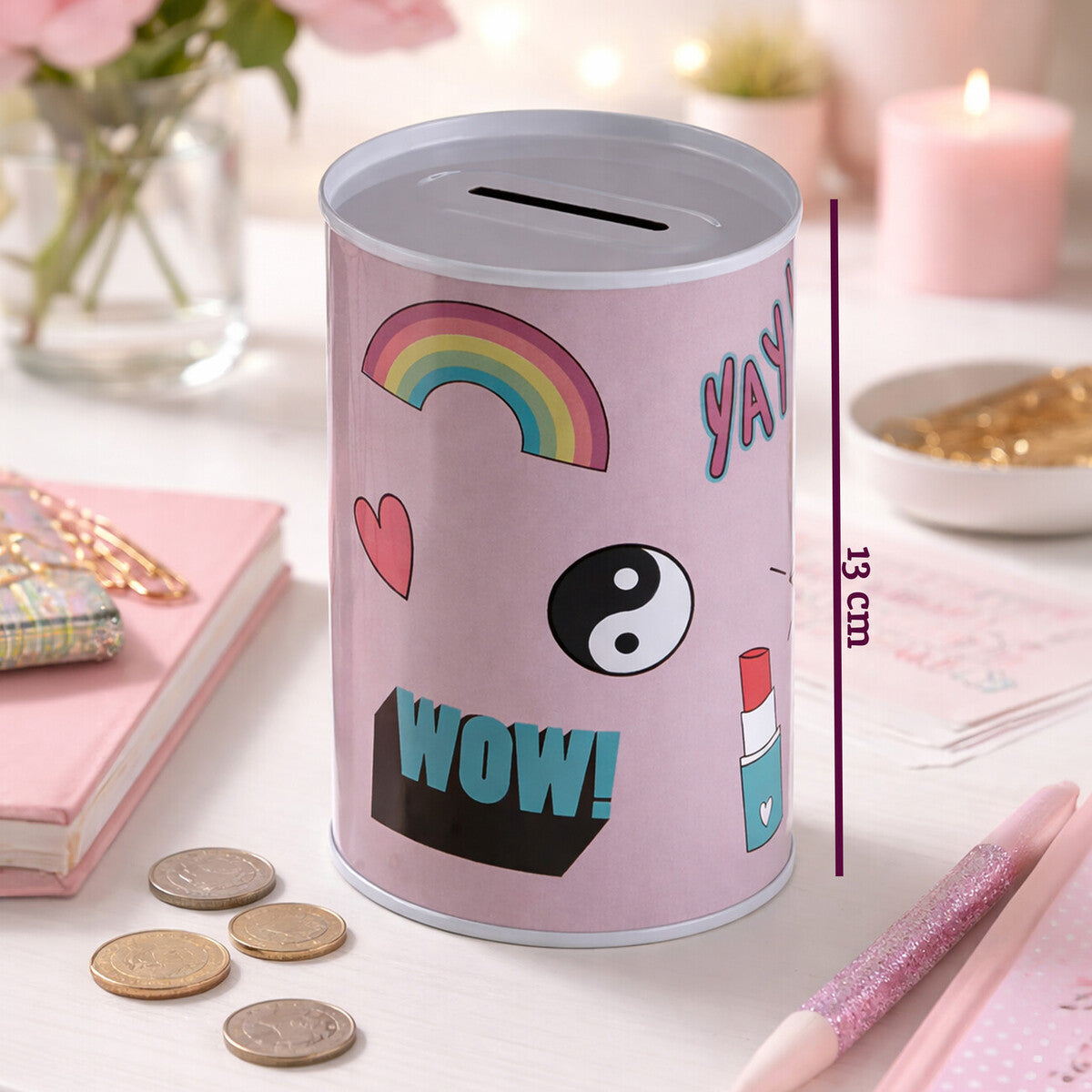 Orsina Small Metal Money Tin – Compact Cylindrical Coin Bank for Kids