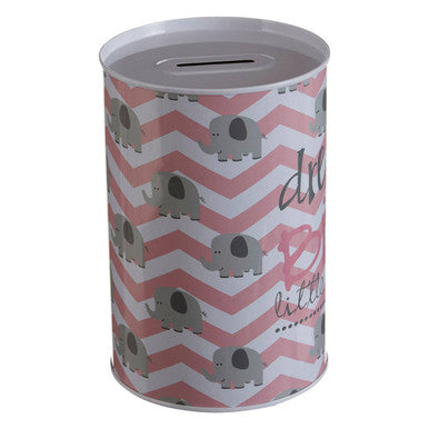 Orsina Ellie Dream Big Large Money Tin – Grey and Pink Metal Savings Jar