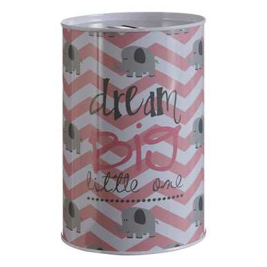 Orsina Ellie Dream Big Large Money Tin – Grey and Pink Metal Savings Jar